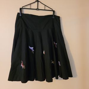 Ariella Black Cotton Skirt with Embroidered Butterflies